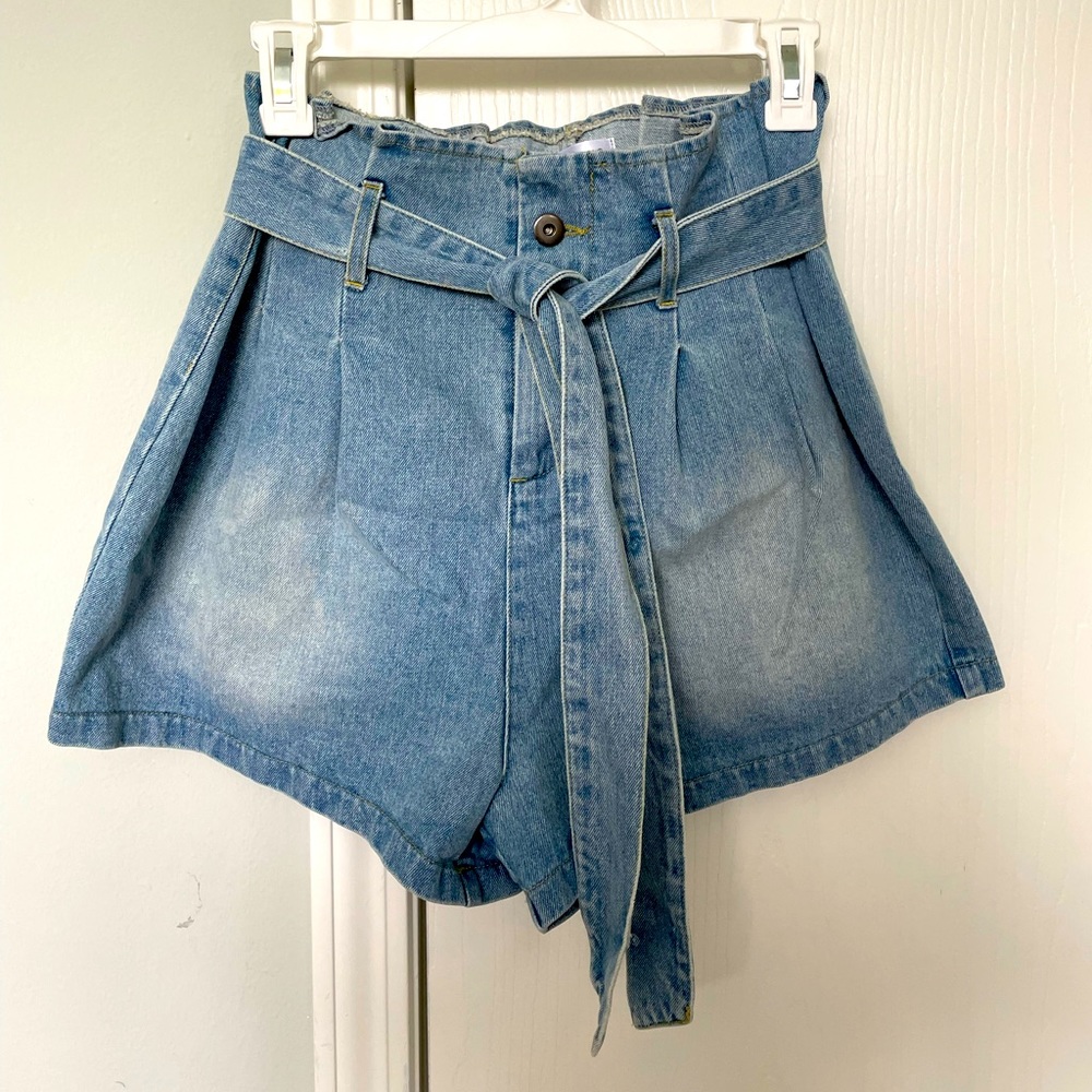 Paper Bag Waist Denim Shorts